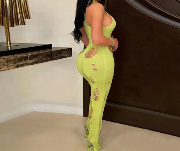 Women Ripped Halter Sexy Sleeveless Knitted Jumpsuit