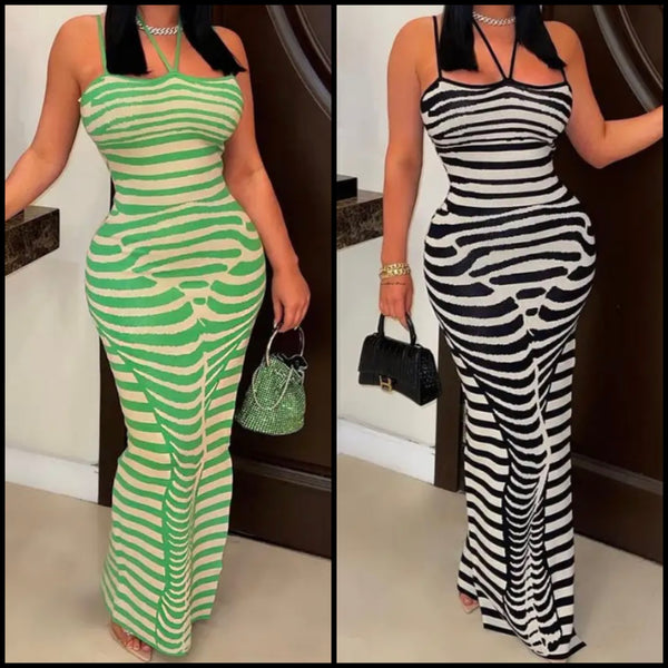Women Sexy Striped Halter Maxi Dress