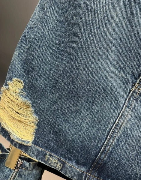 Women Fashion Ripped Denim Skirt Shoe Cover Set