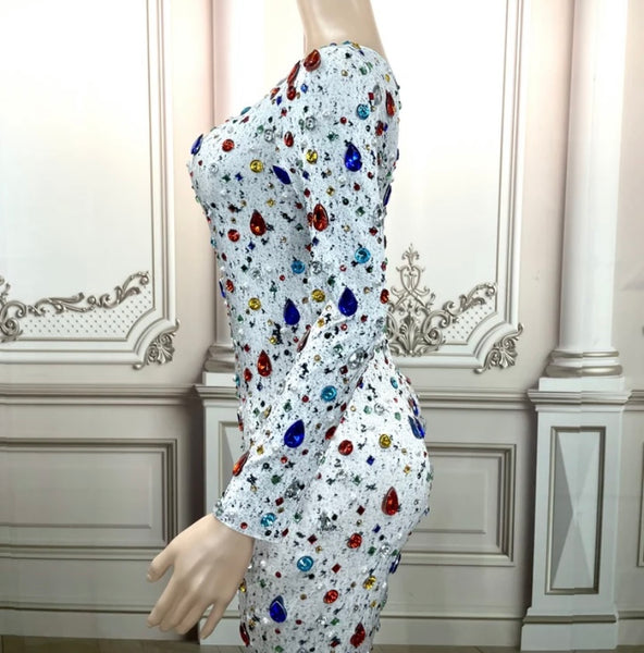 Women One Shoulder Bling Gem Fashion Jumpsuit