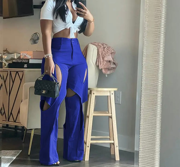 Women Hollow Out Fashion High Waisted Pants