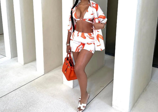 Women Printed Sexy Fashion Three Piece Short Set