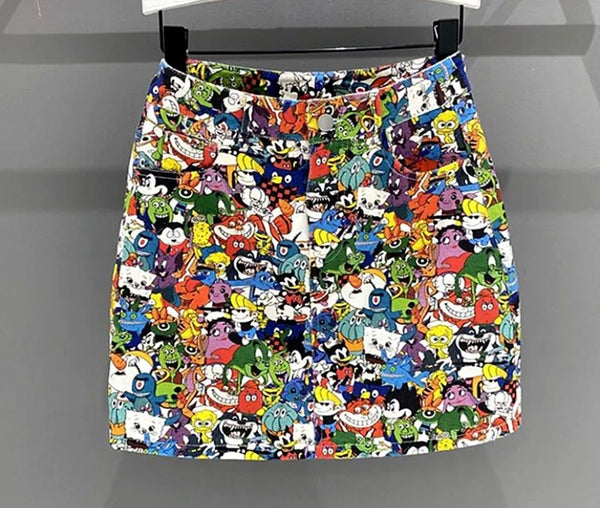 Women Cartoon Print Fashion Denim Skirt