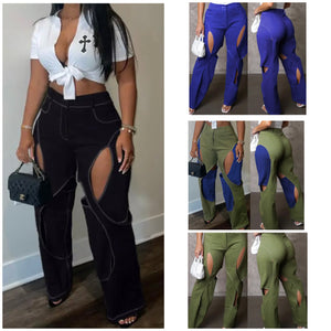 Women Hollow Out Fashion High Waisted Pants