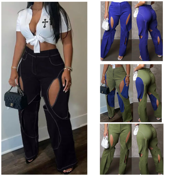Women Hollow Out Fashion High Waisted Pants