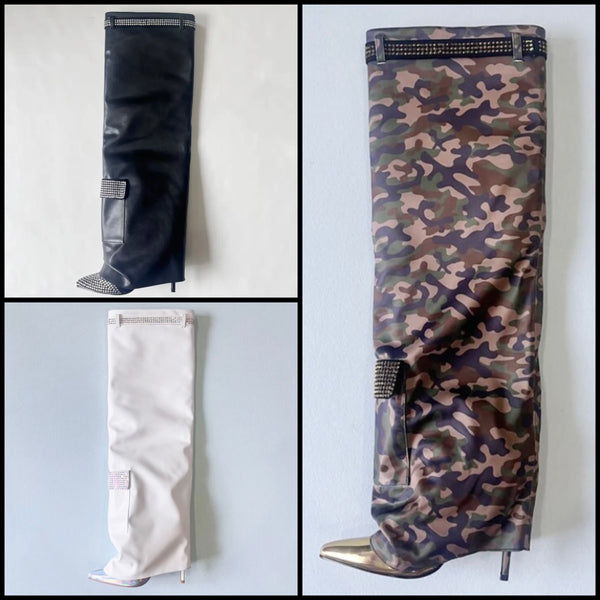 Women Bling High Heel Pocket Knee High Boots