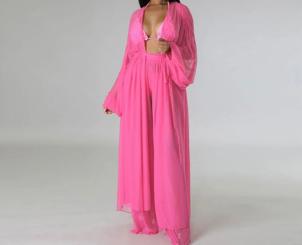 Women Mesh Solid Color Two Piece Pant Set