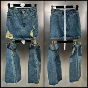 Women Fashion Ripped Denim Skirt Shoe Cover Set