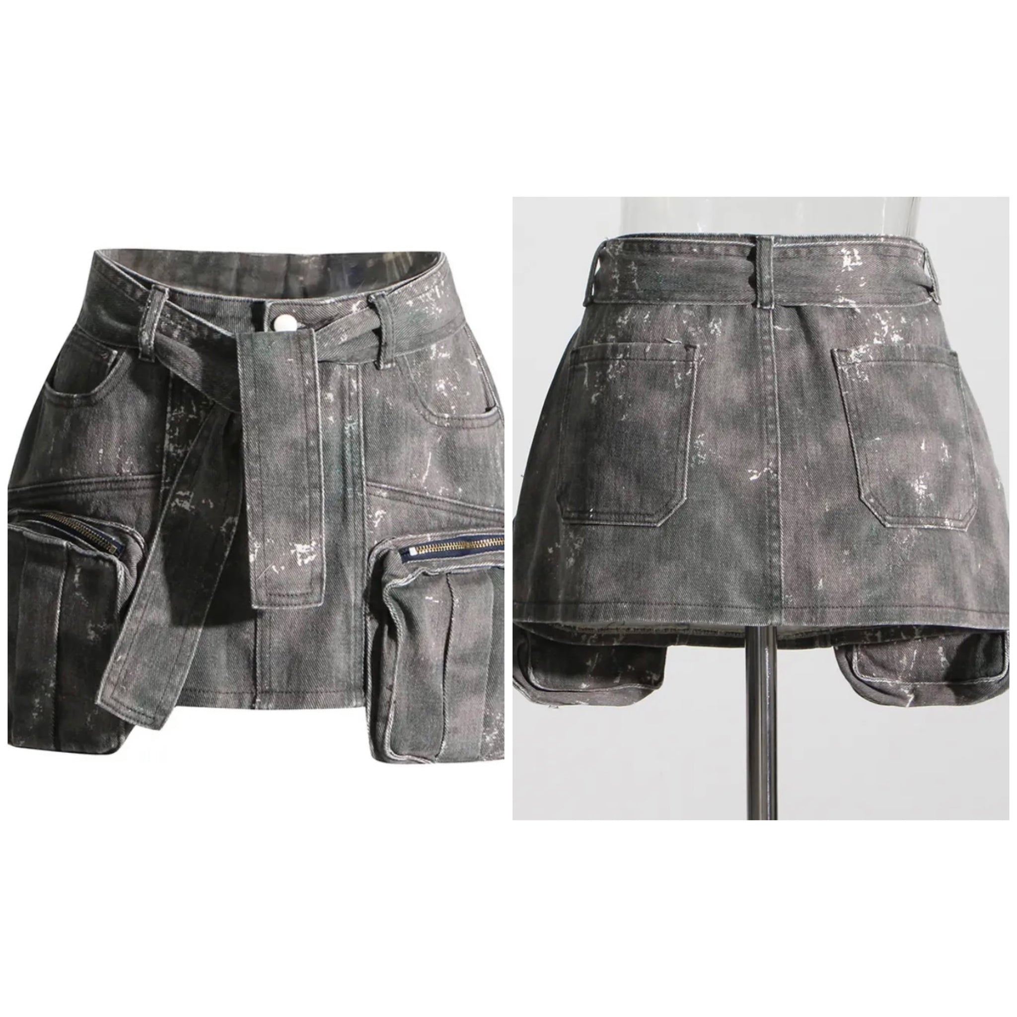 Women Fashion Side Zipper Pocket Camouflage Skirt