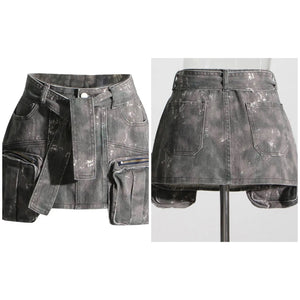 Women Fashion Side Zipper Pocket Camouflage Skirt