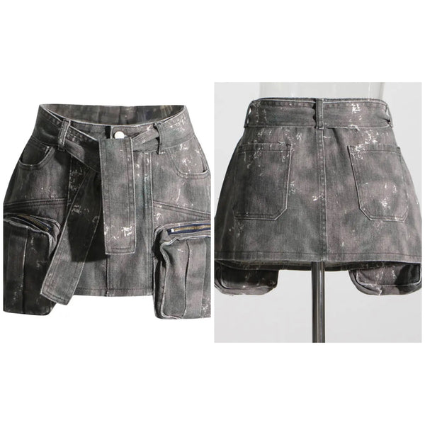 Women Fashion Side Zipper Pocket Camouflage Skirt