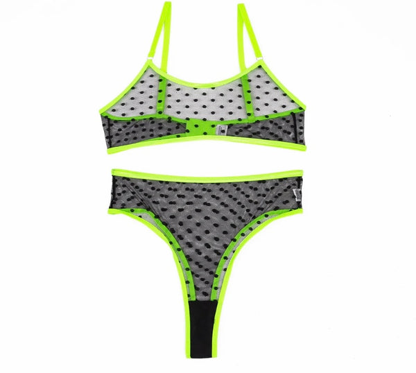 Women Sexy Neon Patchwork Black Mesh Lingerie