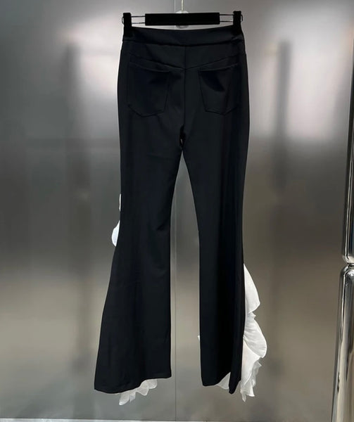 Women B&W Ruffled Mesh Patchwork Fashion Pants