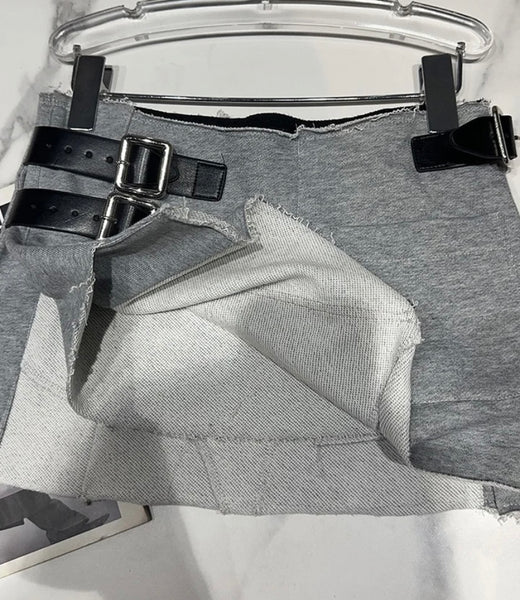 Women Buckled Fashion Gray Skirt
