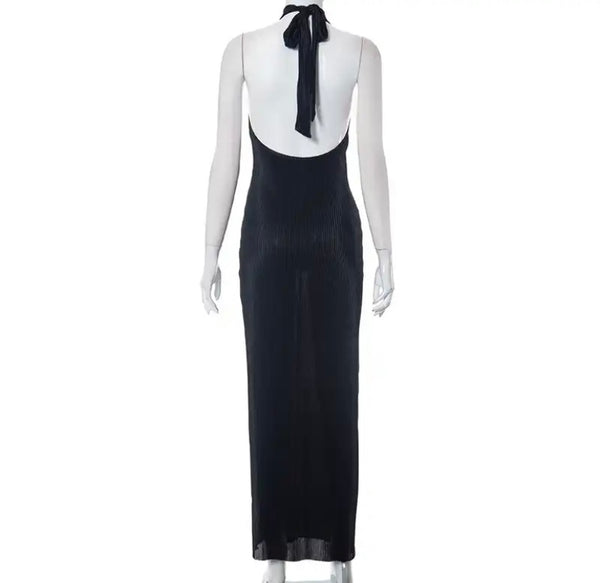 Women Black Sexy Halter Maxi Dress