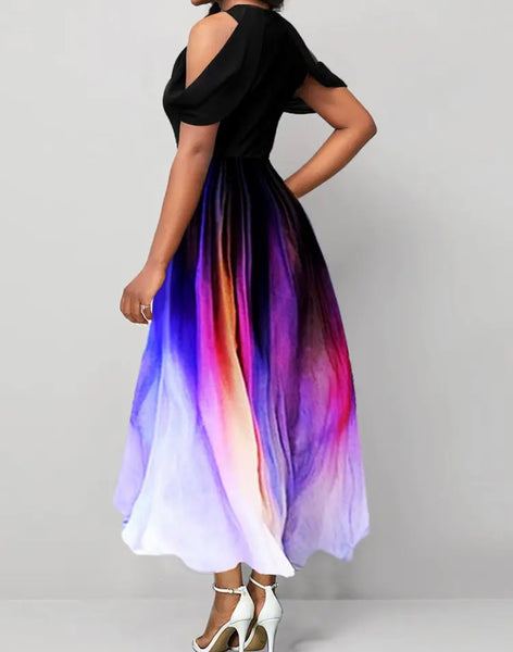 Women Sexy Short Sleeve Colorful Maxi Dress