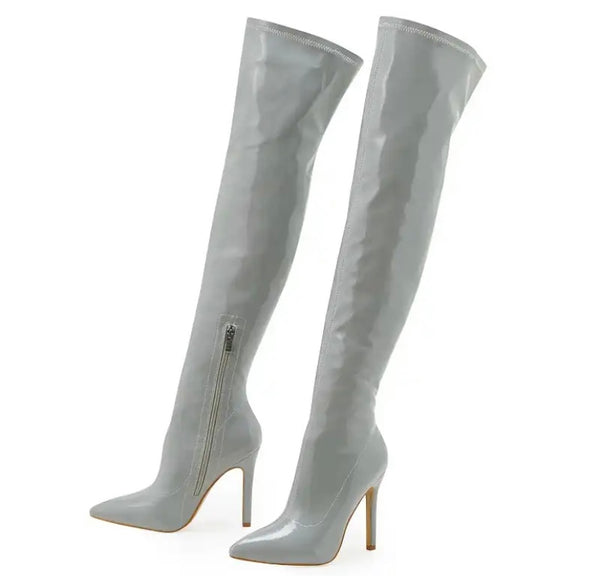 Women Pointed Toe PU High Heel Over The Knee Boots