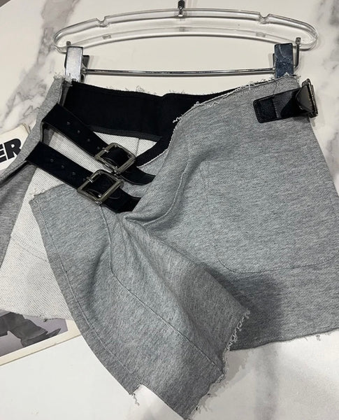 Women Buckled Fashion Gray Skirt