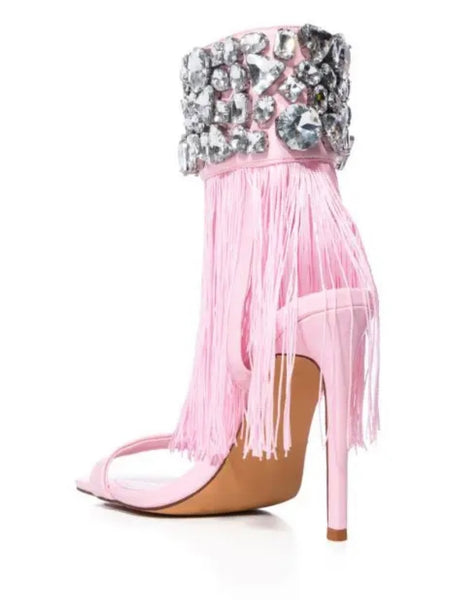 Women Open Toe Crystal Tassel Fashion High Heel Sandals