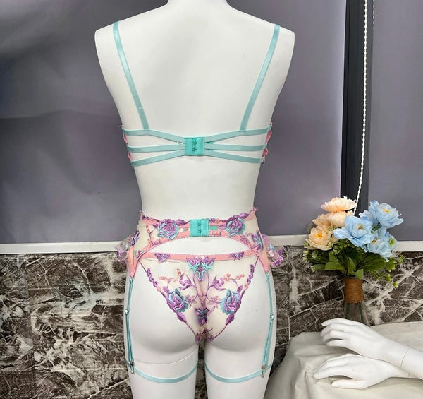 Women Mesh Floral Sexy Lingerie Set