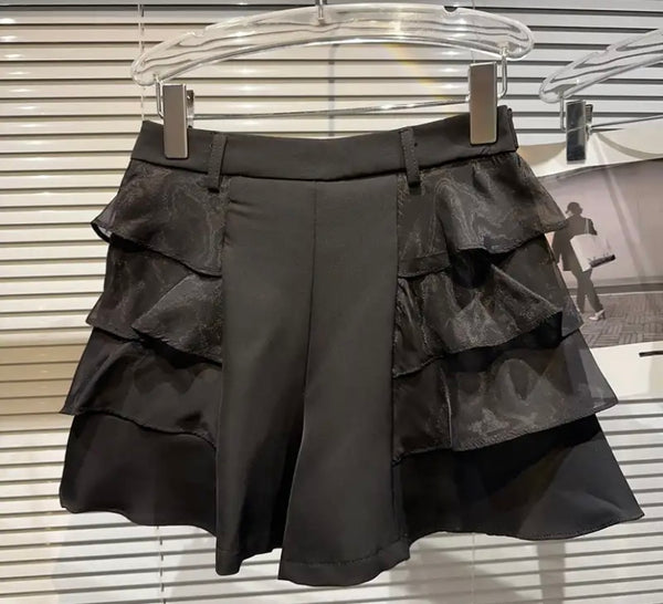 Women Ruffled Butterfly Belted Solid Color Fashion Shorts
