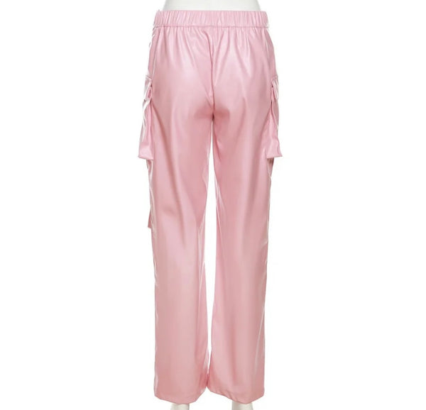 Women Fashion Pocket PU Pants
