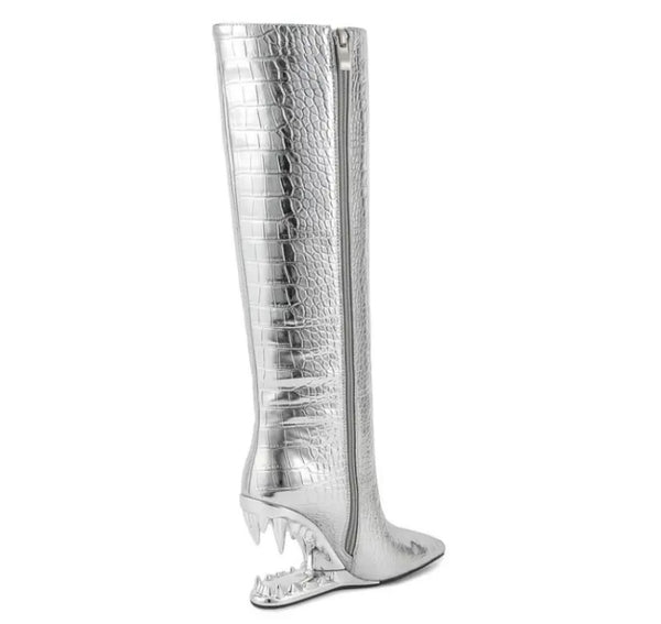 Women Fashion Silver Platform Knee High Boots