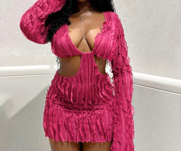 Women Ruffled Full Sleeve Cut Out Dress