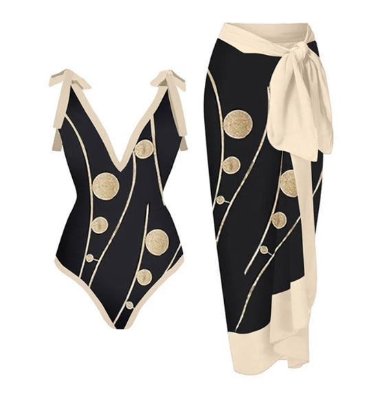 Women Printed Sexy Fashion Tie Up Swimsuit Cover Up Set