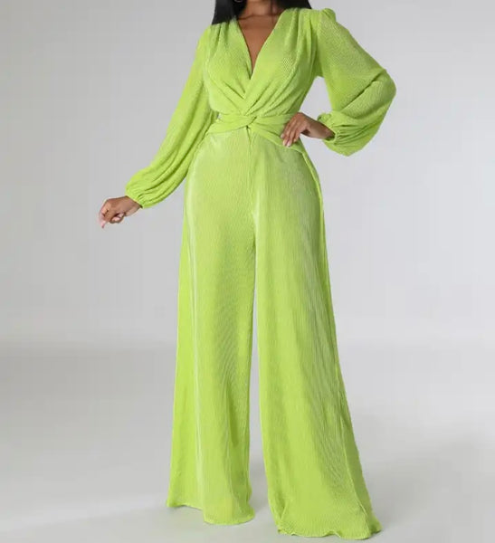Women Full Sleeve Solid Color Fashion Wide Leg Jumpsuit