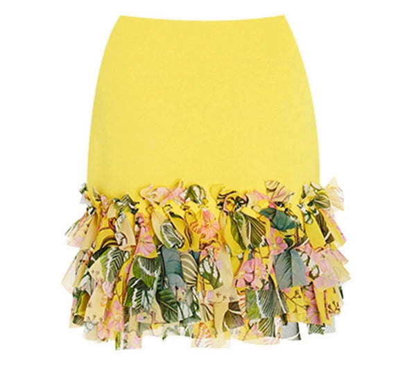 Women Sexy Ruffled Yellow Swimsuit Skirt Cover Up Set