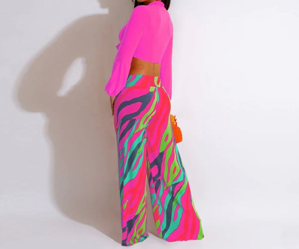 Women Full Sleeve Crop Two Piece Printed Pant Set