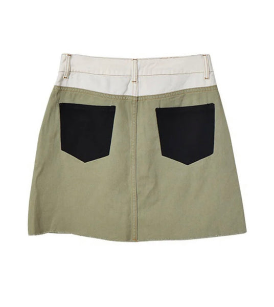 Women Color Patchwork Fashion Denim Skirt