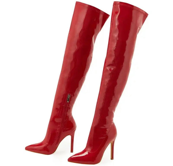 Women Pointed Toe PU High Heel Over The Knee Boots