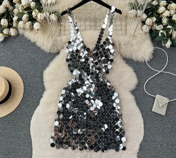 Women Sexy Sleeveless Mirror Dress