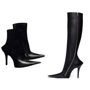 Women Black Pointed Toe Ankle/Knee High Boots