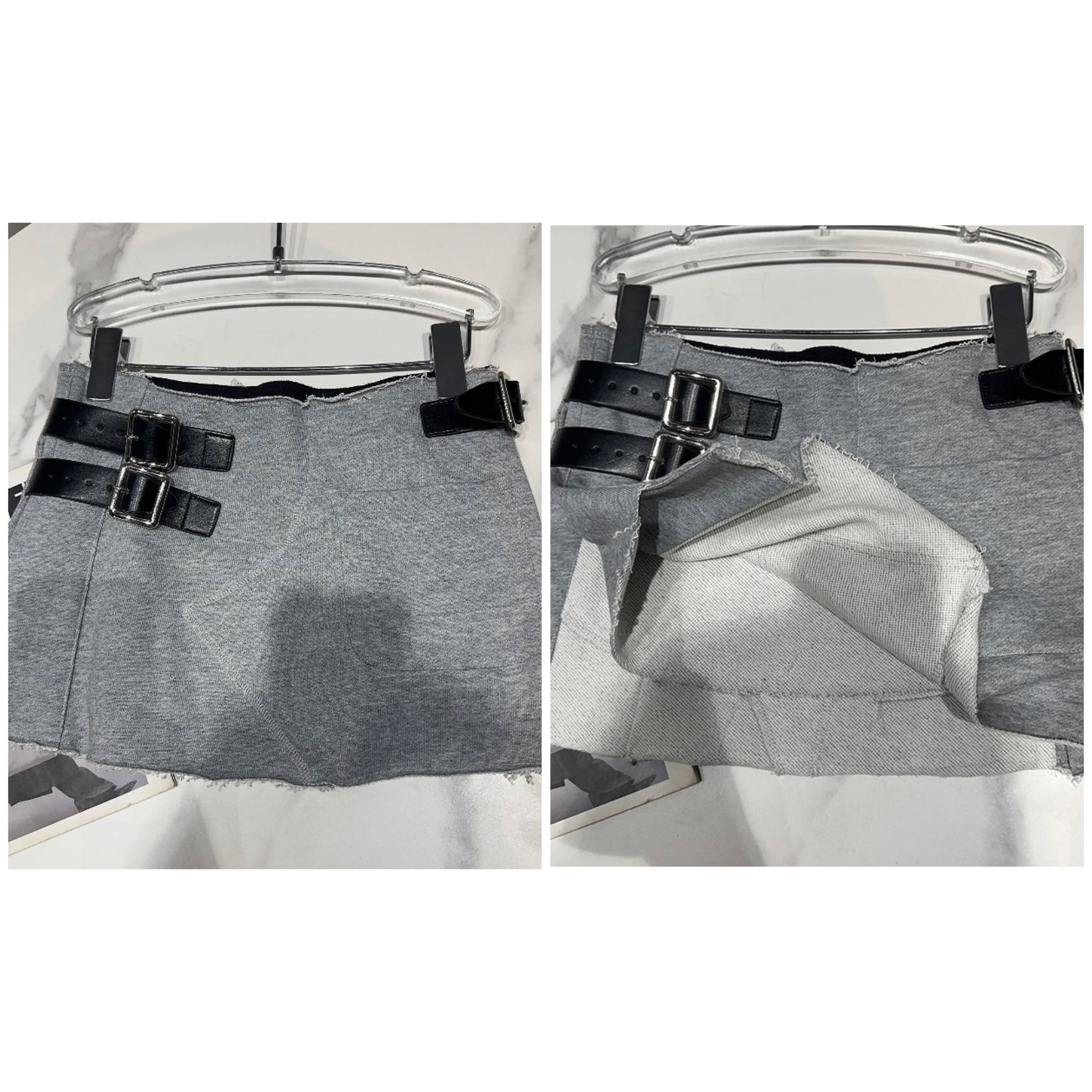 Women Buckled Fashion Gray Skirt