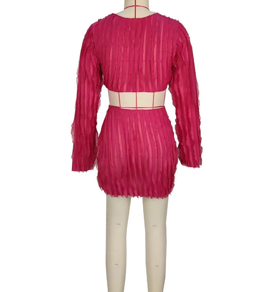 Women Ruffled Full Sleeve Cut Out Dress