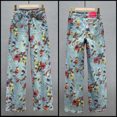 Women Floral Denim Fashion Pants