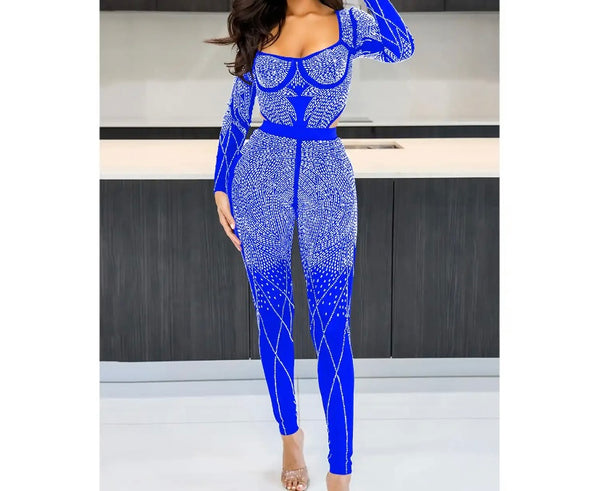 Women Bling Full Sleeve Two Piece Mesh Sexy Pant Set