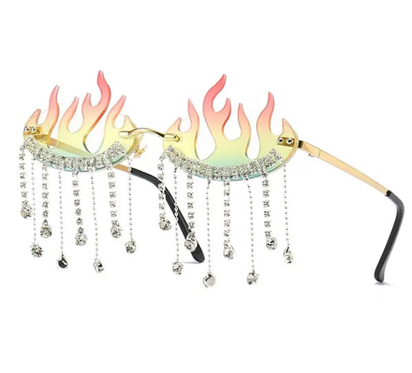 Women Fashion Fire Rhinestone Glasses