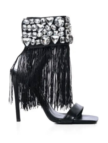 Women Open Toe Crystal Tassel Fashion High Heel Sandals