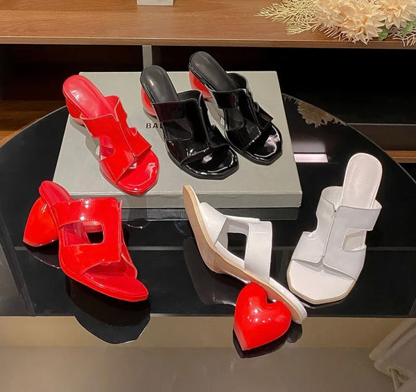 Women Open Toe PU Fashion Heart Heel Sandals