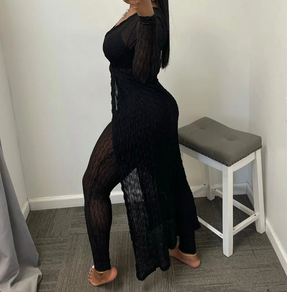 Women Sexy Full Sleeve Asymmetrical Mesh Two Piece Pant Set
