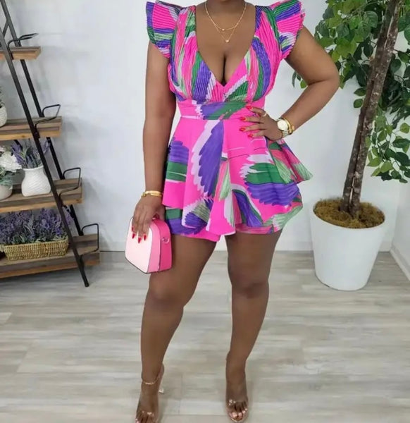 Women Sexy Ruffled Colorful Print Romper