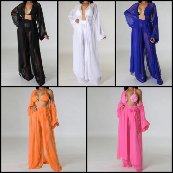 Women Mesh Solid Color Two Piece Pant Set