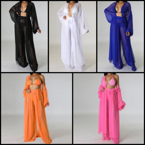 Women Mesh Solid Color Two Piece Pant Set