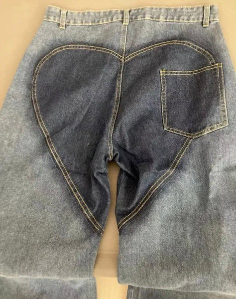Women Hollow Out Fashion Loose Fit Denim Pants