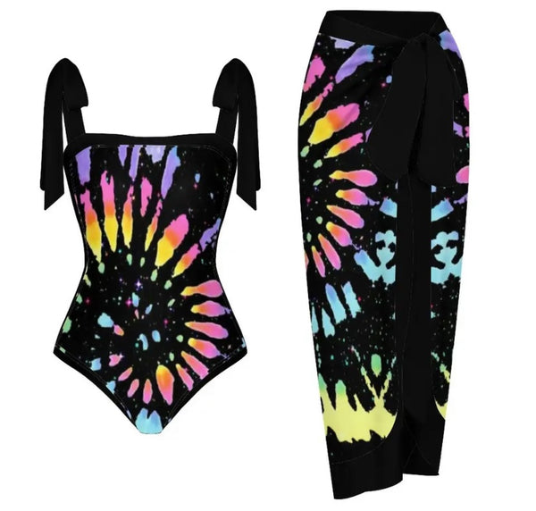 Women Sexy Tie Dye Swimsuit Cover Up Set