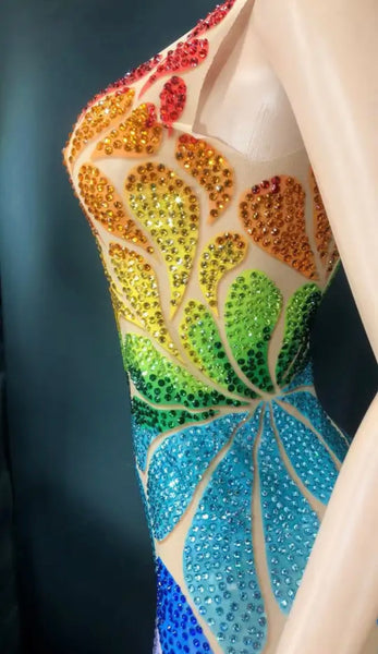Women Sexy Sleeveless Mesh Colorful Beaded Dress